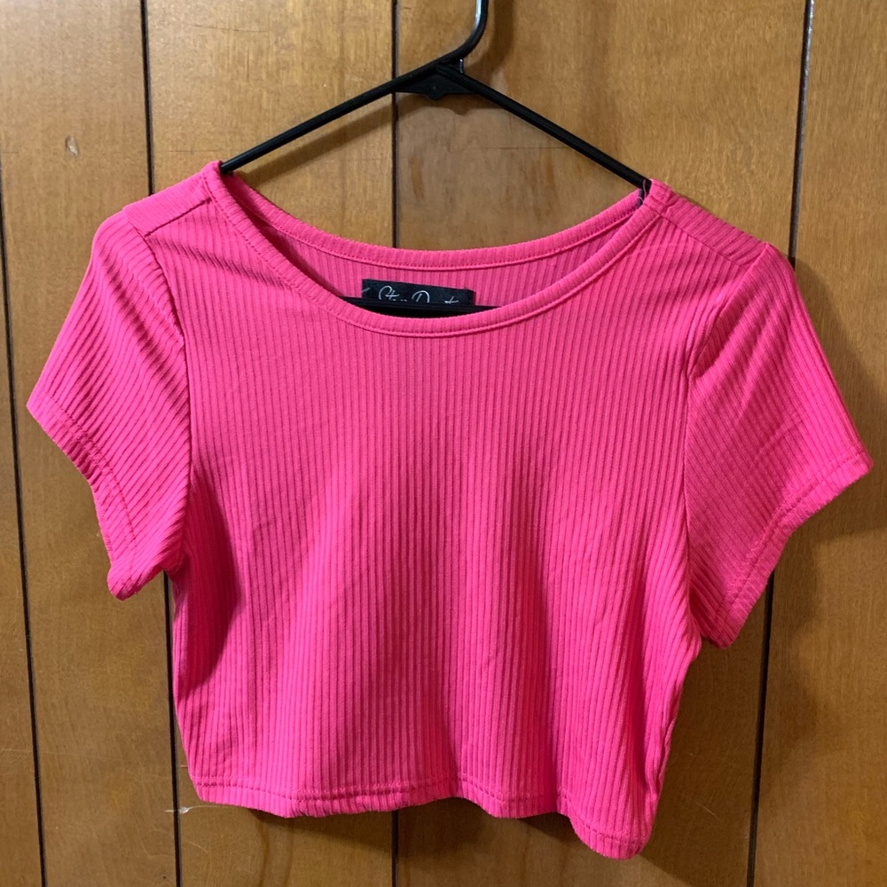 NWOT Star Dust Pink Crop Top Tee Shirt Size Large